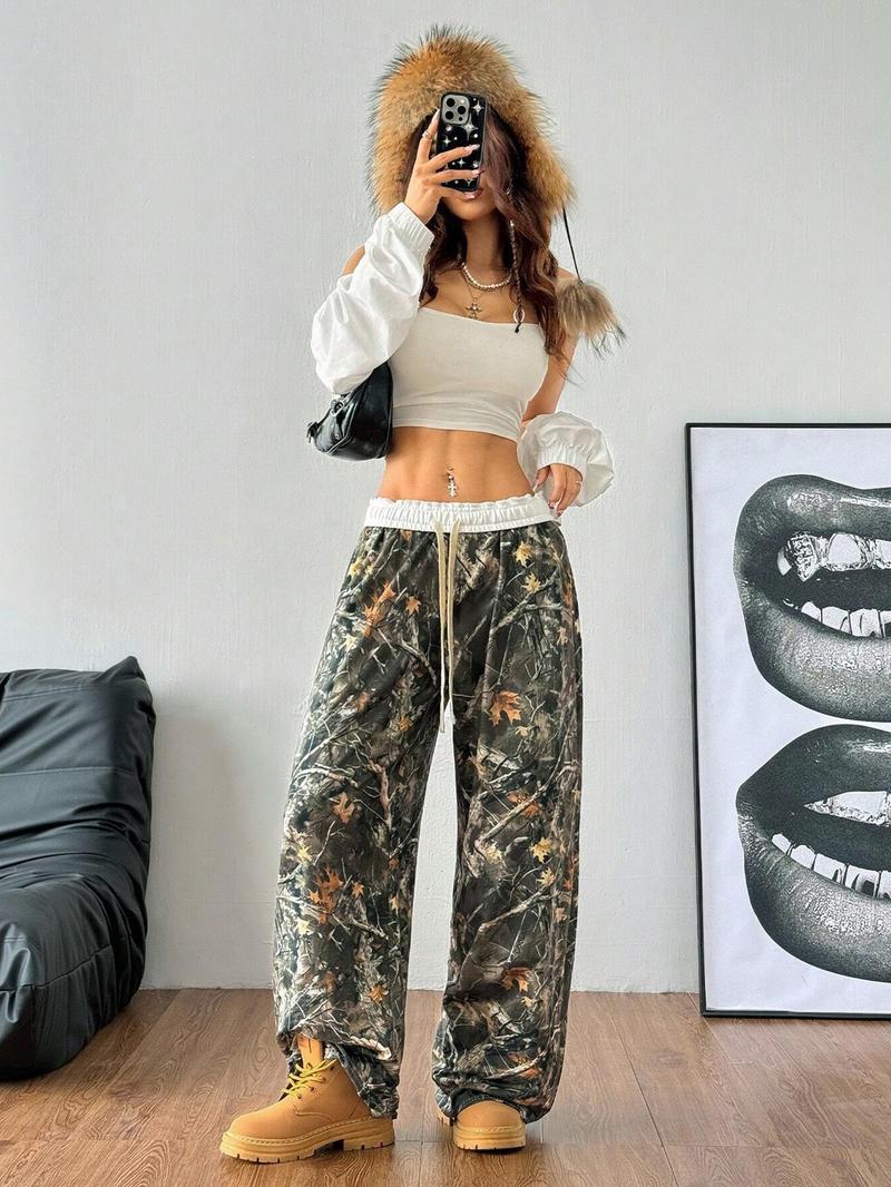 Unisex Camo Print Trousers, Casual Street Comfy Sweatpants for Daily Wear, Unisex Bottoms for Fall & Winter, Cargo Pants Women, Athleisure Pants, Casual Streetwear Pants