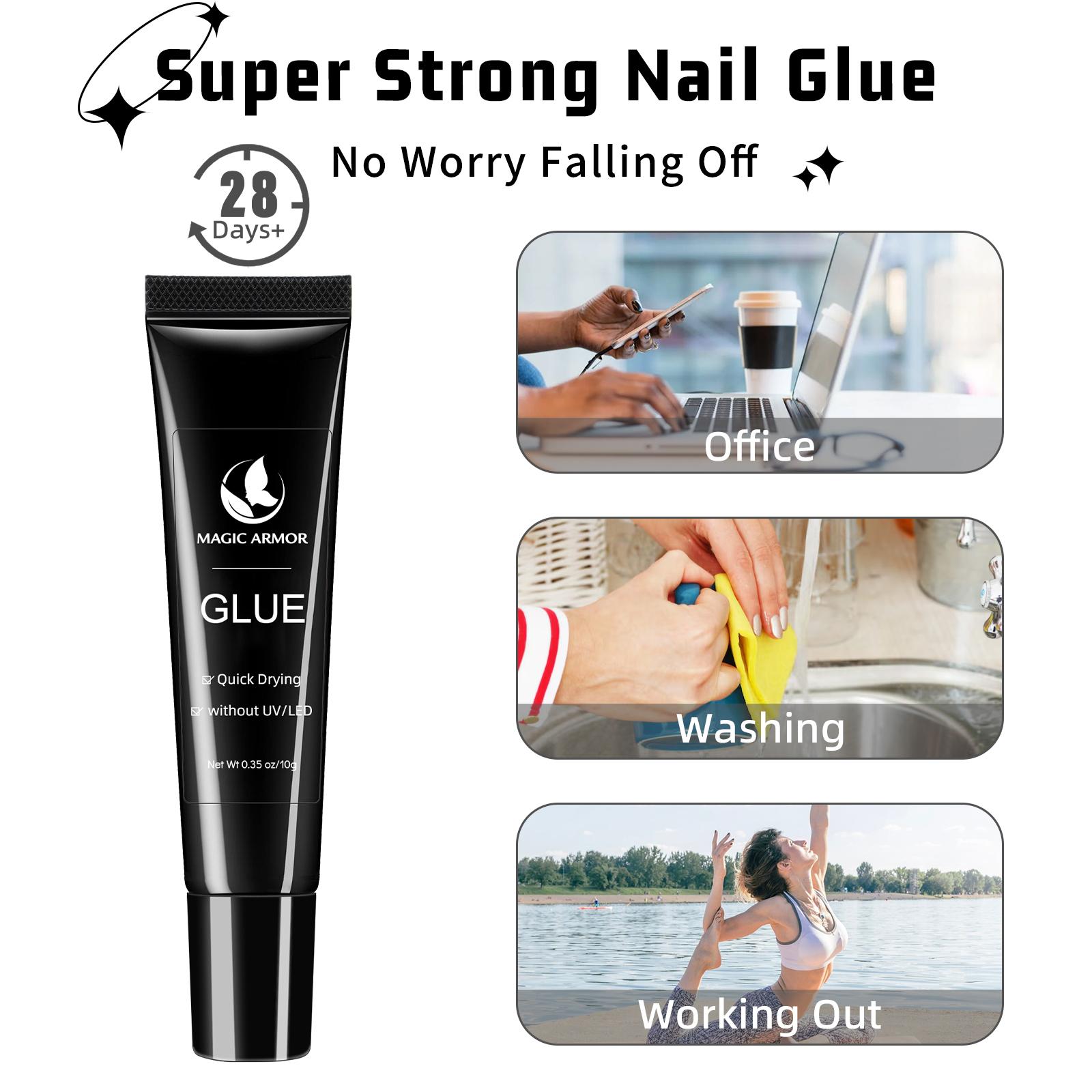 3 Pack Solid Nail Glue Gel for Press On Nail Tips, Extra Strong Nail Glue, Quick Drying Semi-solid Nail Glue, No UV Lamp Required, Long Lasting False Acrylic Nail Glue Gel (10g x 3)