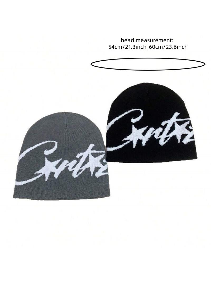 Y2K Star Knit Beanie Hat, Unisex Streetwear Party Cap, Asymmetrical Design, Fitted Style, Vintage Millennium Fashion