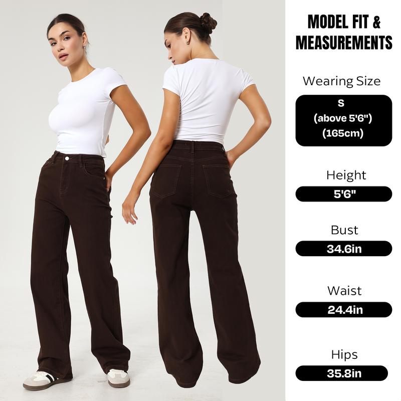 KATCH ME Women's Minimalist High Waist Denim Stretch Wide Leg Jeans, Trendy Multi-Pocket Denim Trousers for Women, Classic Women's Pants, Street Womenswear