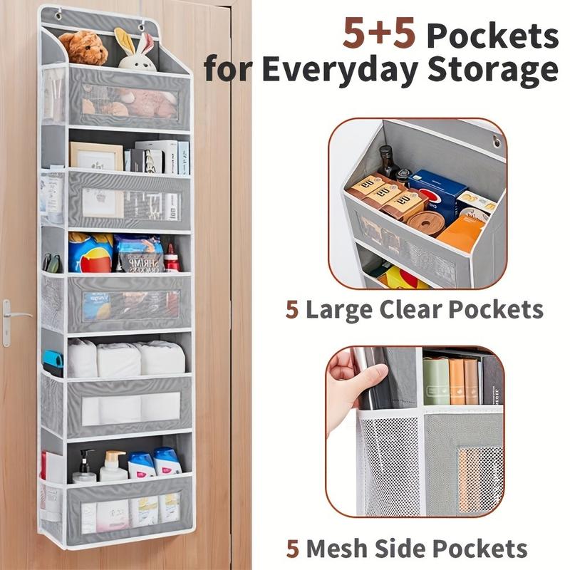 Five-Layer Door Hanging Storage Box with 5 Large Pockets, Anti-Tip 44lb Capacity, Ideal for Bedroom, Bathroom, Kitchen, Kids' Room