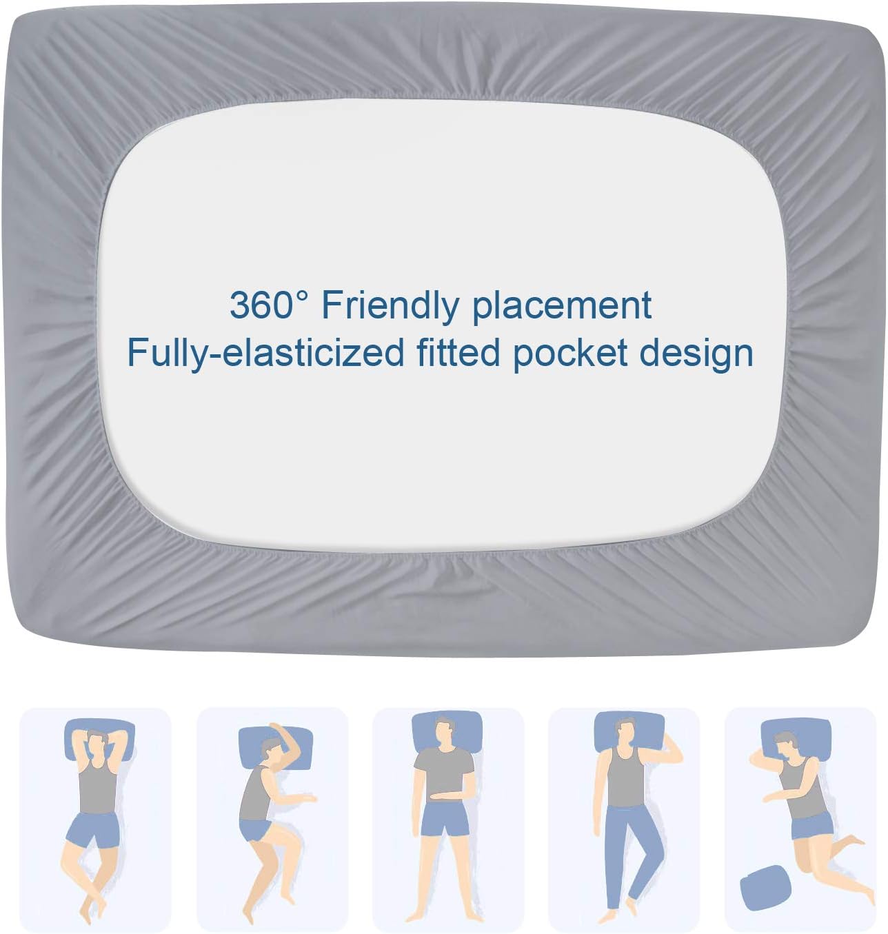 Waterproof Mattress Pad Quilted Mattress Protector, Ultra-Soft Breathable Absorbent Noiseless Skin-Friendly Washable MattressTopper Cover Solid Color Bed Fitted Sheet with Deep Pocket for Home Bedroom College Dorm Hotel, Grey #TiktokShopSpringGlowUp