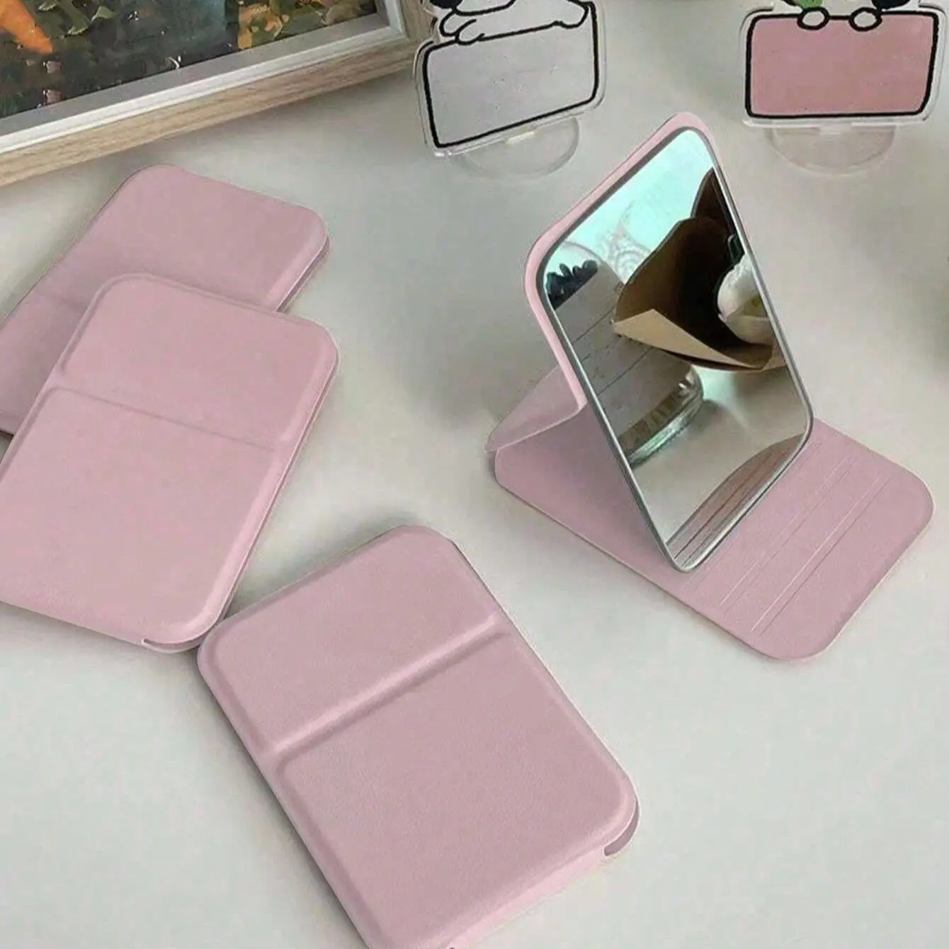 1/2PCS Portable PU Leather Mirror Folding Desktop Makeup Mirror with Adjustable Stand for Personal Use,Travelling