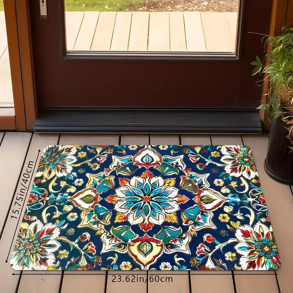 Vintage Boho Persian Floral Kitchen Rug Set, Moroccan Mandala Blue Non-Slip Washable Floor Mats, Bohemian Ethnic Runner Rugs for Kitchen, Living Room & Home Decor