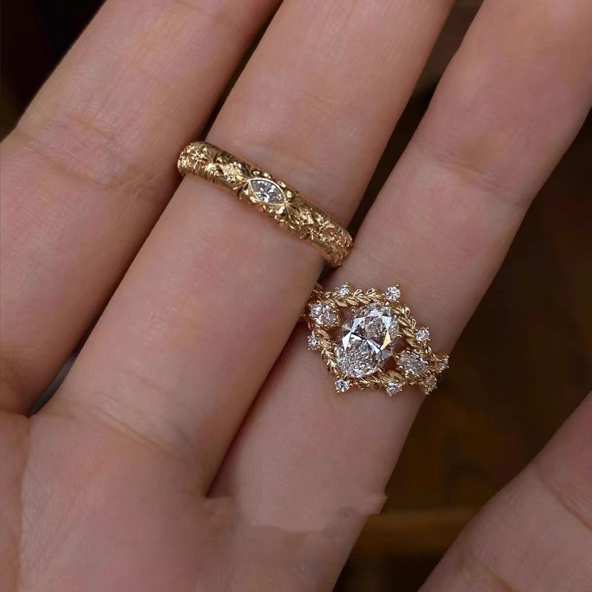 Vintage Gold Plated Diamond Ring Intricate Vine Leaf Wrap Design Adjustable Stackable Statement Ring for Women