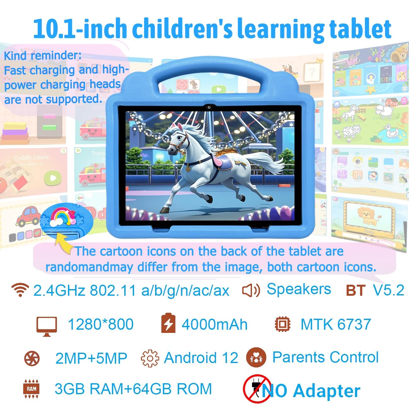 10.1 Inch Tablet PC Student Tablets for Education & Learning, Dual Camera Parental Control, Shockproof Case, Android Os, Blue Colors
