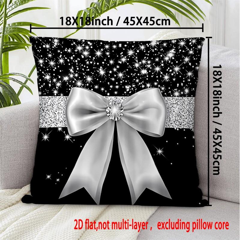 Silver Color Bow Starry Decorative Pillow Cover, Boho Style, All Seasons, Easy Clean, for Bedroom, Living Room, Sofa, Car, Home Decoration