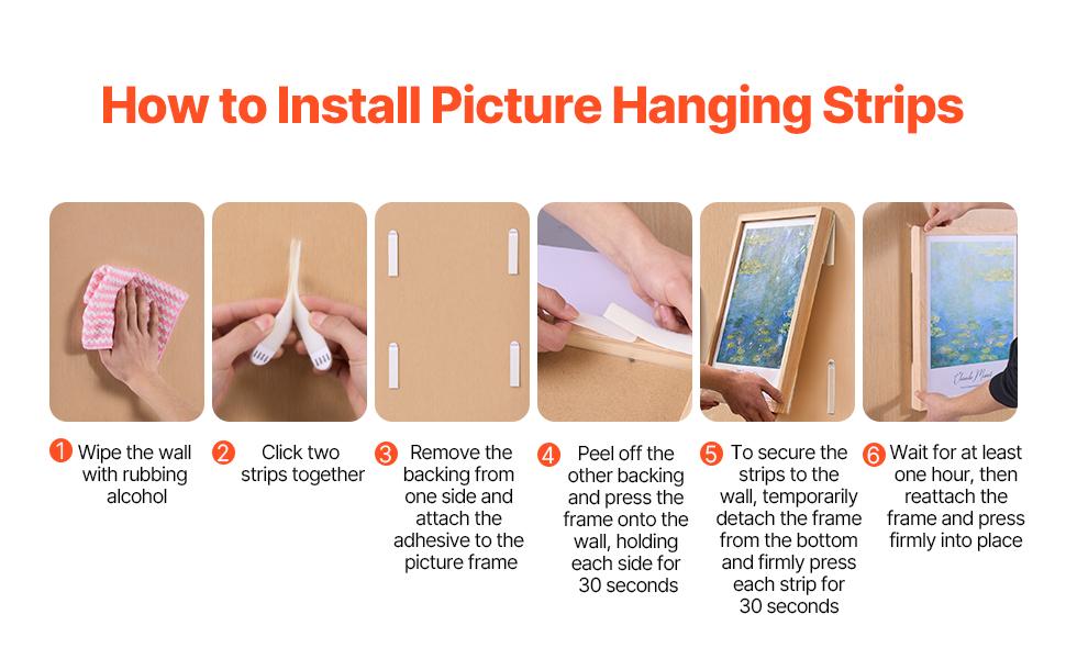 VEVOR Picture Hanging Strips, 16 Pairs, X-Large Picture Hangers with Removable Adhesive, Hook Loop Strips, Wall Hanging Strips for Damage Free Picture Hanger, Mounting of Photos, Frames, Wall Decor