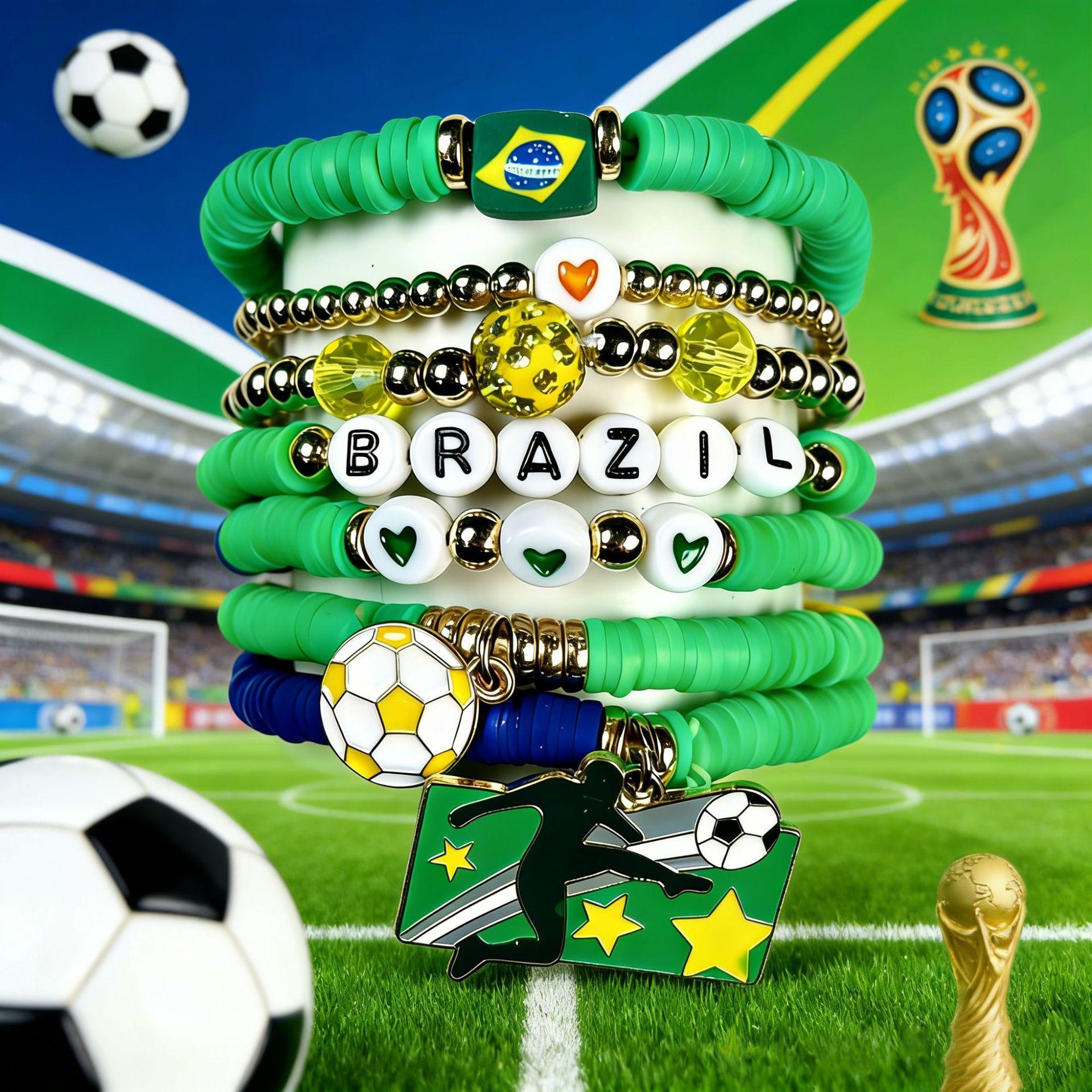 Soccer Fan Bracelet World Cup Style, Argentina Brazil USA Football Bracelet, Stretch Beaded Jewelry, Game Day Outfit, Sports Lover Gift, Trending Fan Accessory