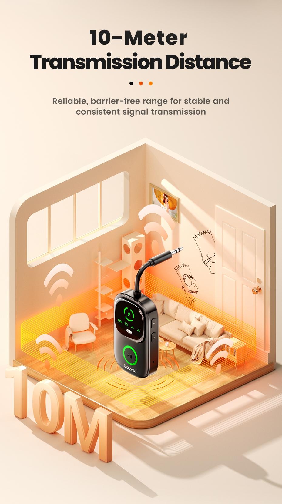 Toocki Bluetooth 5.4 Audio Reciever Transmitter RT/TX 2 In 1 3.5mm AUX Dual Device Adapter for TV Earphones Cars Airplane Car LED Display 3.5mm Jack AUX Bluetooth Dongle Toocki Bluetooth 5.4 Audio Reciever Transmitter RT/TX 2 In 1 3.5mm AUX Dual Device Adapter for TV Earphones Cars Airplane Car LED Display 3.5mm Jack AUX Bluetooth Dongle