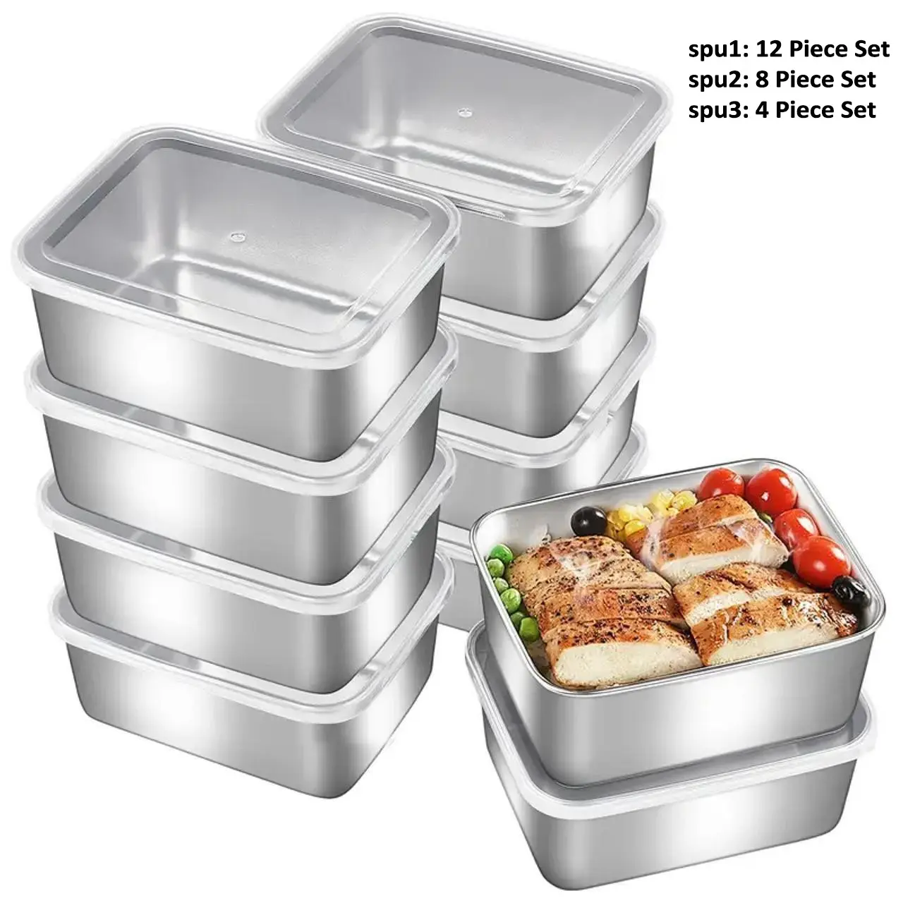 Set of 4/8/12 Premium Stainless Steel Food Storage Containers with Lids, BPA-Free, Reusable & Stackable, Easy Clean, Ideal for Camping & Home Use, Lunch Food Containers
