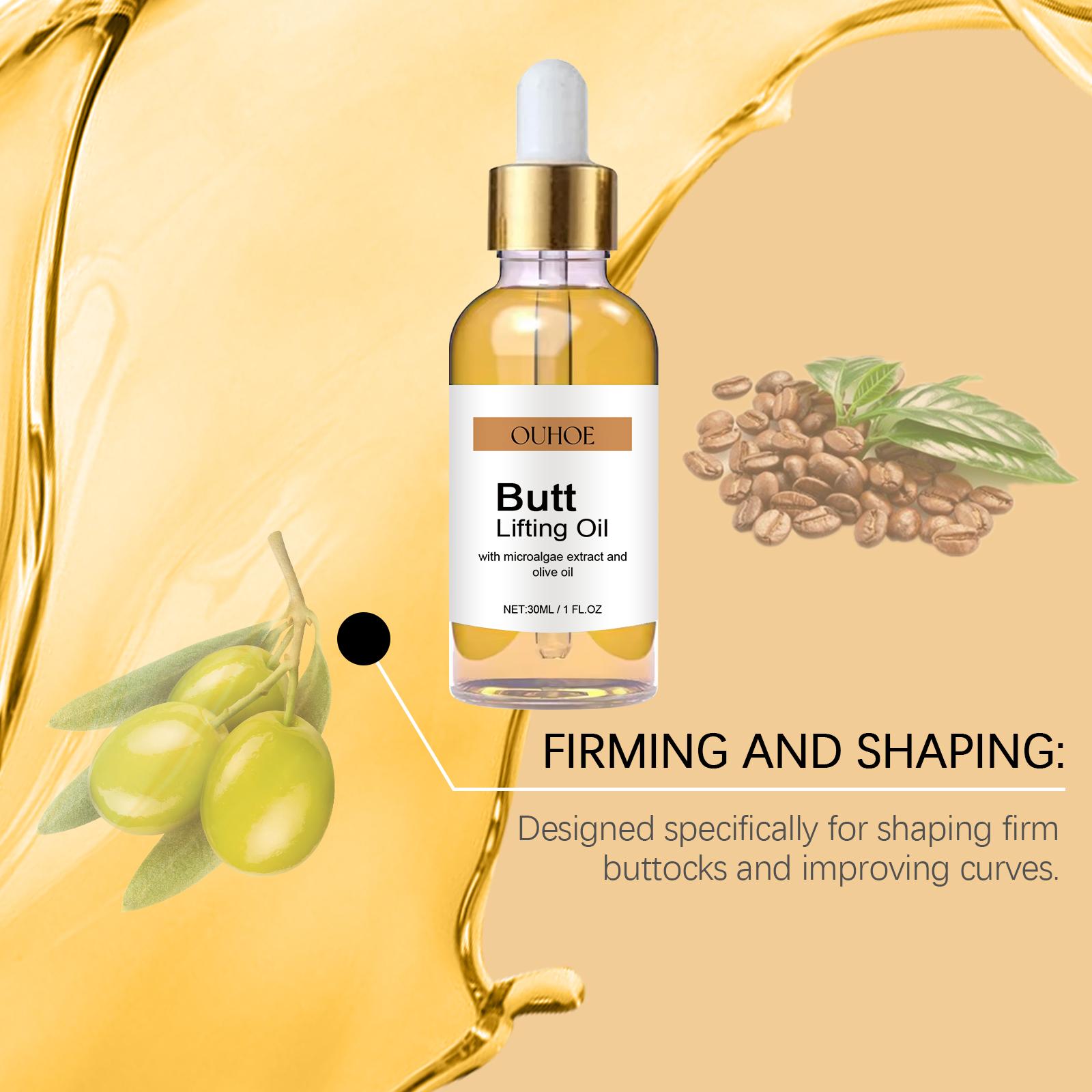 Buttock Care Oil, Nourishing Skin Tightening Elastic Moisturizing Body Lifting Massage Oil, Rich in Olive Fruit Oil, Coffee Extract, Vitamin E