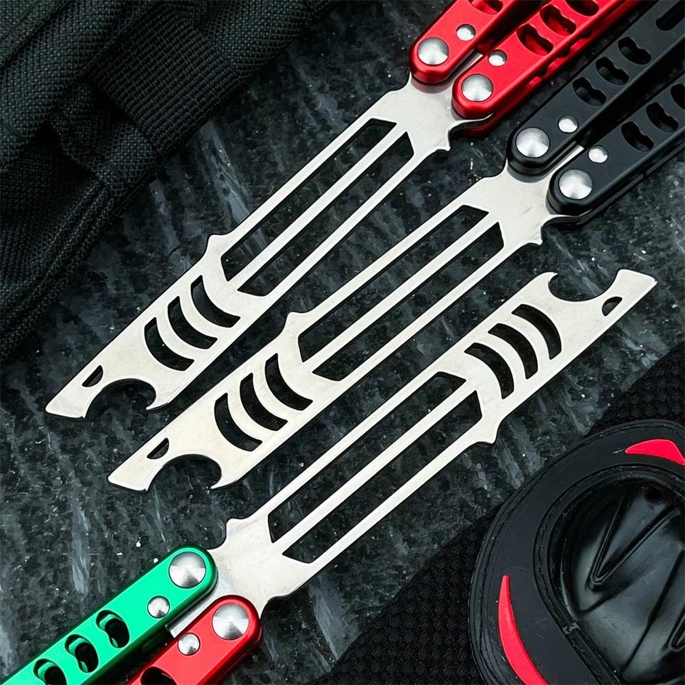 Ultra-lightweight, unsharpened training knife; features a 440C blade and an aluminum alloy handle; includes a bottle opener; safe to use and won’t cut your hands; ideal for both beginners practicing and enthusiasts looking for a collectible piece