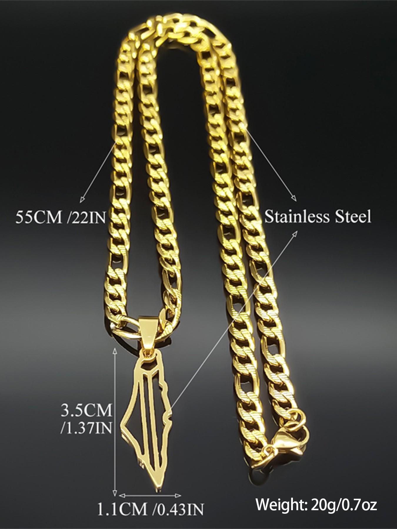 Israel Palestine Country Map Pendant Necklace Neck Chain for Women Men Stainless Steel Country Geography Gift