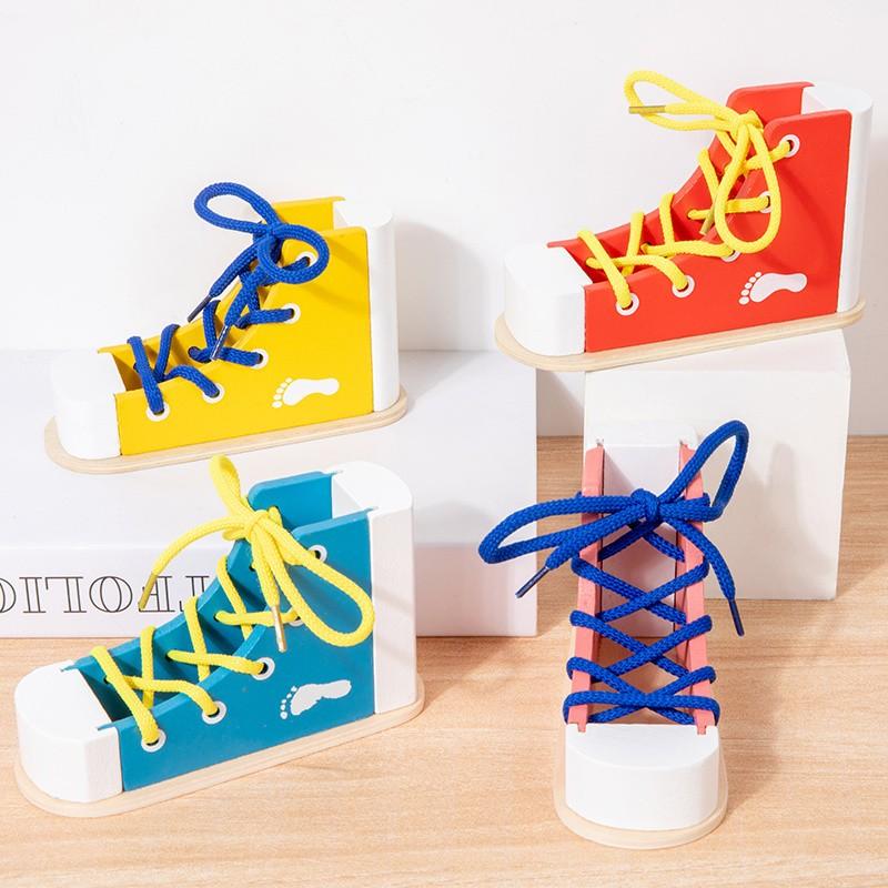 Wooden Shoe Lacing Toy, Shoe Laces, Educational Craft Kit for Kids, Creative DIY Project, Perfect Gift for Children, Enhances Fine Motor Skills