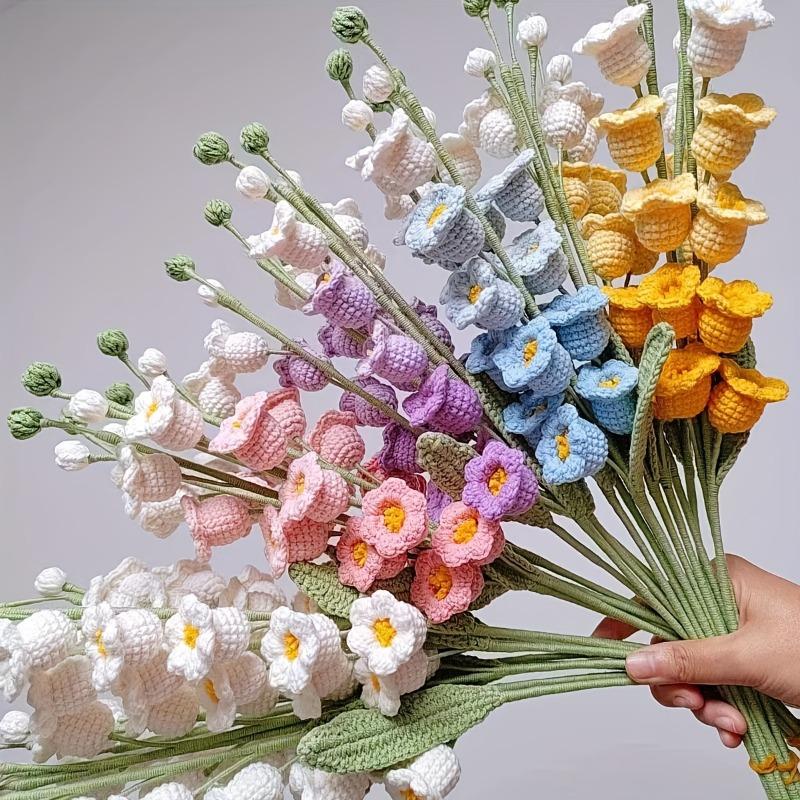 Handcrafted Crochet Flower Bouquet Set - Artificial Lilies, Carnations, Tulips & Forget-Me-Nots - Fabric Floral Arrangement for Christmas, Graduation, & All Seasons Decor - Tabletop Display