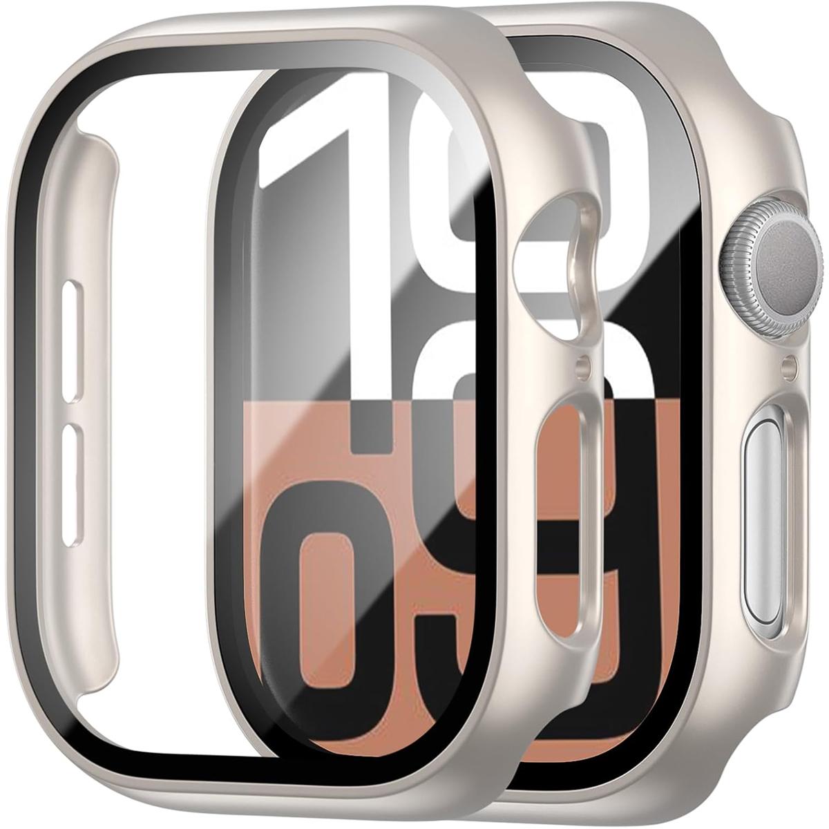 Built-In Tempered Glass Screen Protector, All-Around Hard PC Protective Watch Case Ultra-Thin Cover for Apple Watch Series Ultra/SE/11/10/9/8/7/6/5/4, 38/40/41/42/44/45/46/49 mm, Smart Watch Accessory, Smartwatch Accessories, Protection, Wearable