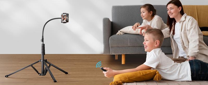 Weilisi 82" Tall Heavy Duty Phone Stand for Recording, Tablet Stand Holder with 15" Adjustable Gooseneck, Overhead Selfie Tripod for iPhone/iPad/Android for Recording/Live Streaming/Watching/Cooking/Lash Techs