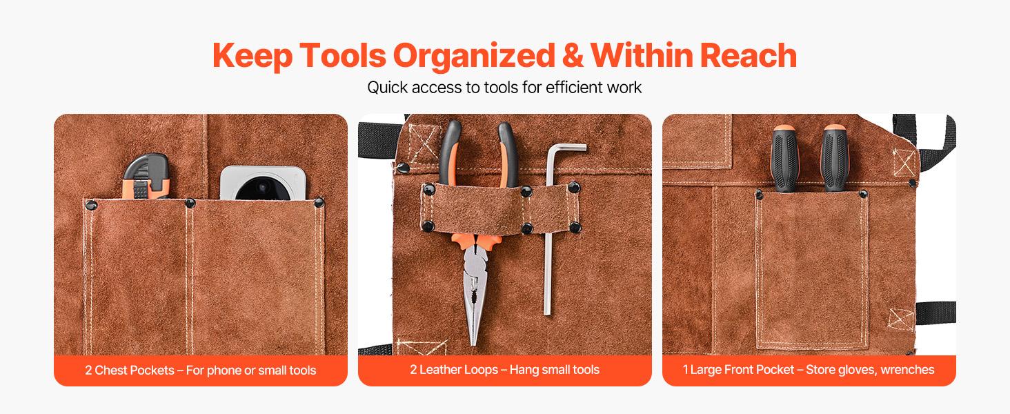 VEVOR M-Size Split Leg Adjustable Plain Cowhide Welding Apron, Heavy Duty Flame-Resistant Full Cover Safety Apron for Men, Heat-Resistant with Cross Straps, 2 Leather Hanging Loops, 3 Tool Pockets (Woodworking, Blacksmithing), Split Legs, Sleeveless