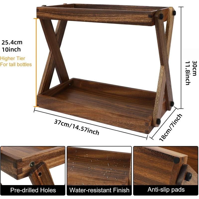 Double Layer Solid Wood Bathroom Organizer Rack with Mirror, Bathroom Organization, Space Saving Design, Suitable for Toiletries/cosmetics/decor Storage