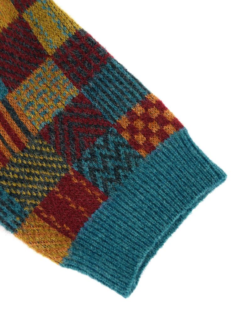 Women's Random Plaid Pattern Round Neck Sweater, Casual Half Sleeve Crew Neck Jumper for Fall & Winter, Fashion Ladies' Knitwear for Daily Wear