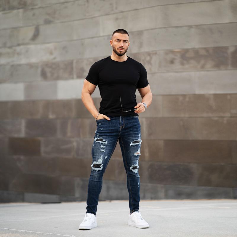 GINGTTO Men's Slim Fit Ripped Stretch Skinny Jeans Distressed Tapered Leg Fashion Pants