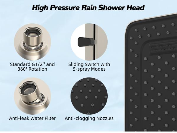 Hibbent Upgraded 13'' Shower Head Combo, High Pressure 5 Spray Rainfall Showerhead, 10 Spray Mode Handheld, All Metal Easy Reach 4-way Diverter with Pause Mode, 71'' Hose and Holder, Brushed Nickel
