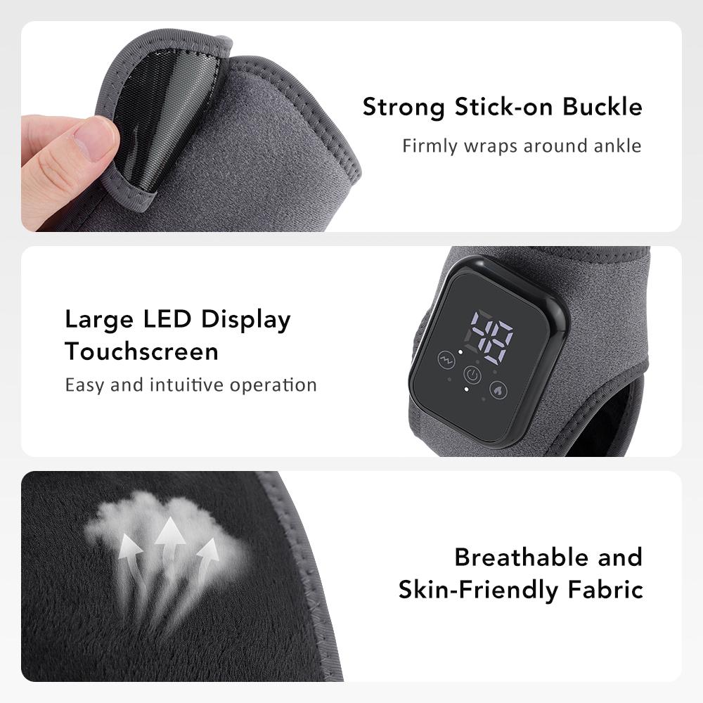 Ankle Heat Therapy Device, 3 Temperature Settings 48-58°c, 3 Massage Modes, 15-Min Timer, Touchscreen Control, Universal Adhesive Pad