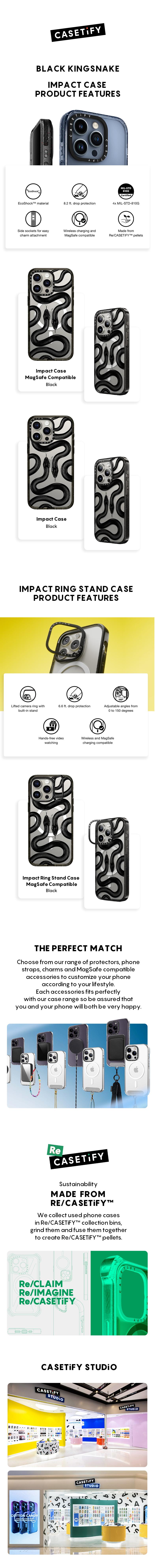 CASETiFY Black Kingsnake iPhone 16/15/14 Series Phone Case MagSafe Impact / Impact / MagSafe Impact Ring Stand - Black
