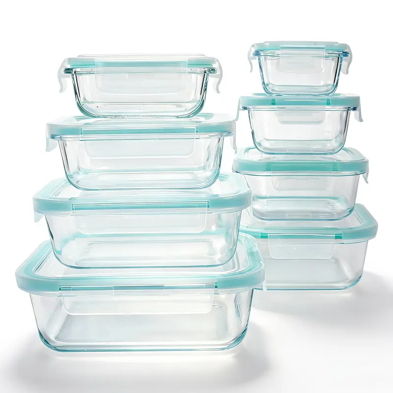 GHQ 8-Pack Airtight Glass Food Storage Set - Leak-Proof, Dustproof, Extra Large, Stackable Reusable Containers with Lids - 8-Pack Meal Prep, Kitchen Organization - Oven, Microwave-Safe, Freezer, Dishwasher Safe - Freshness Maintaining, Outdoor Use