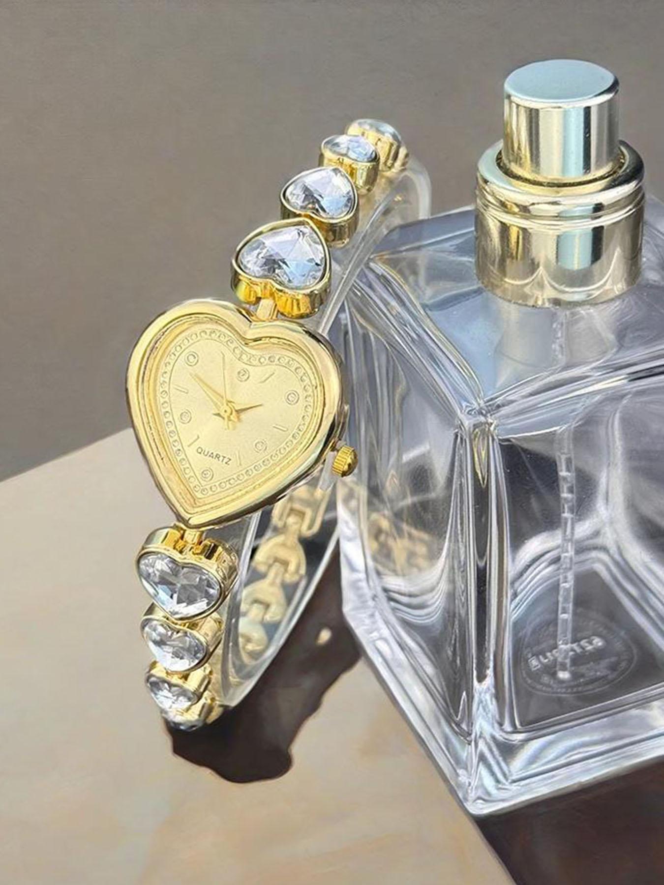 1 heart-shaped diamond encrusted women's watch, niche fashion women's quartz watch, peach heart diamond bracelet watch