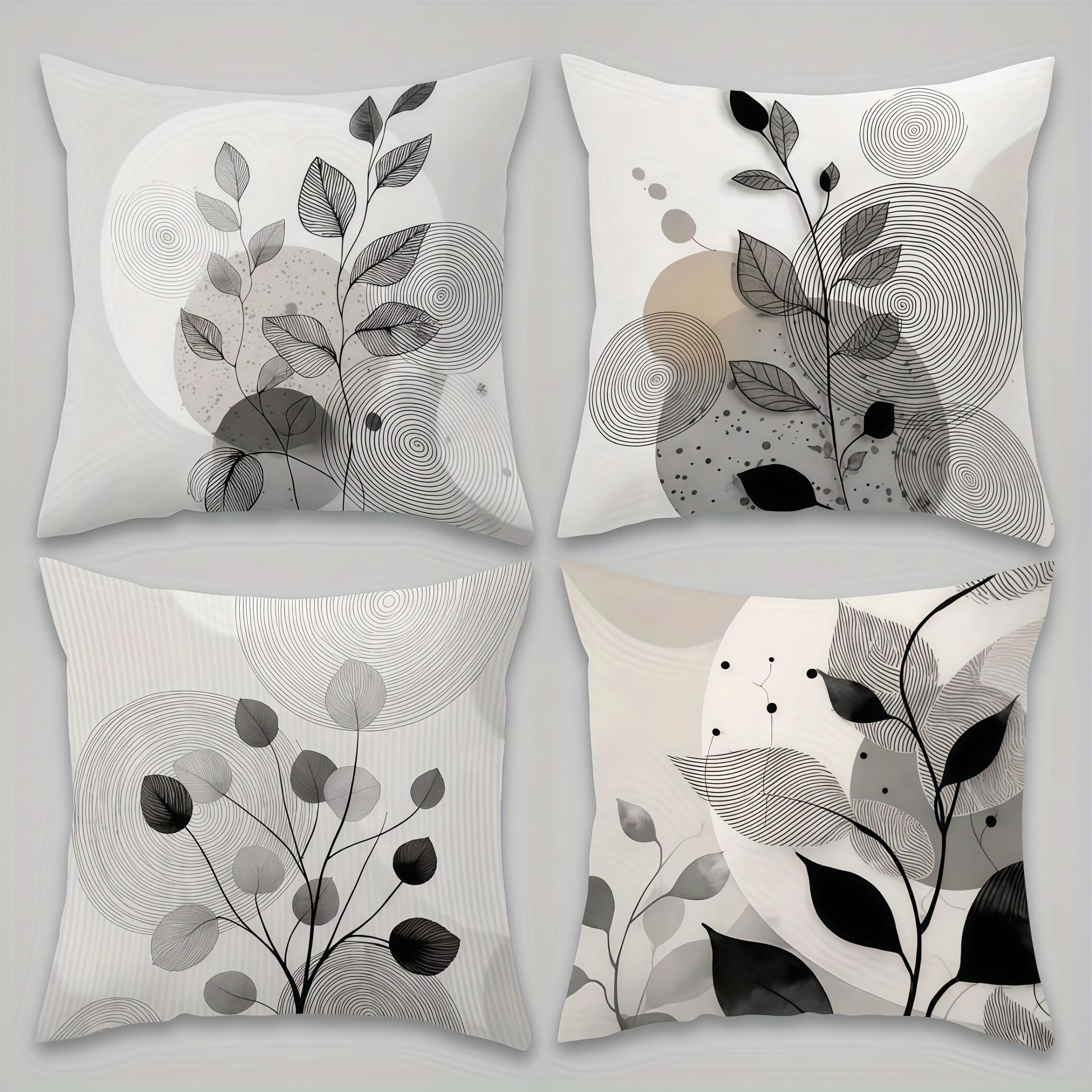 4pcs, Bohemia Themed Throw Pillow Cover, Leaf Pattern Design, Home Spring Décor Products, Suitable Living Room, Bedroom, Sofa and Bed Decoration, 2D Flat, Single Sided Printing, No Pillow Core