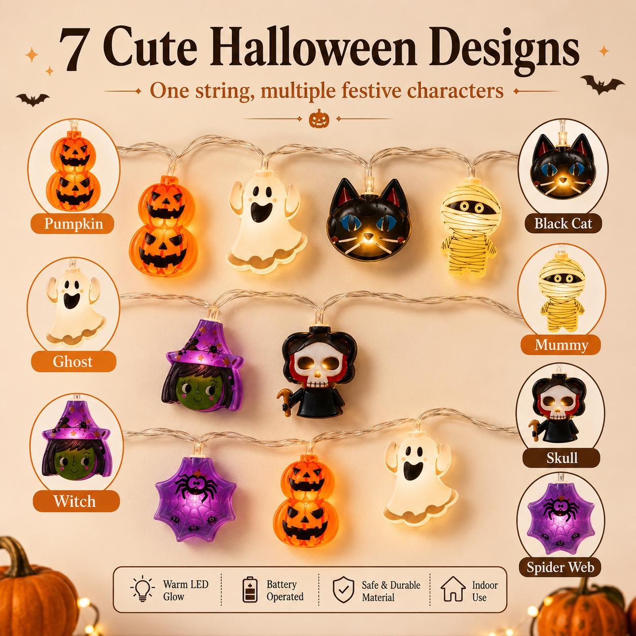 Pumpkin LED hanging garland for Halloween and Thanksgiving decor