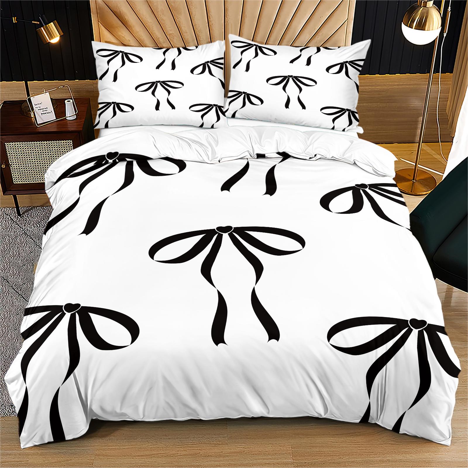 2/3PCS Cute Romantic Sweet Bow Duvet Cover Set, Soft Cozy Aesthetic Bedding for Girls, No Filling, Housewarming Birthday Valentine's Day Christmas Gift for Her