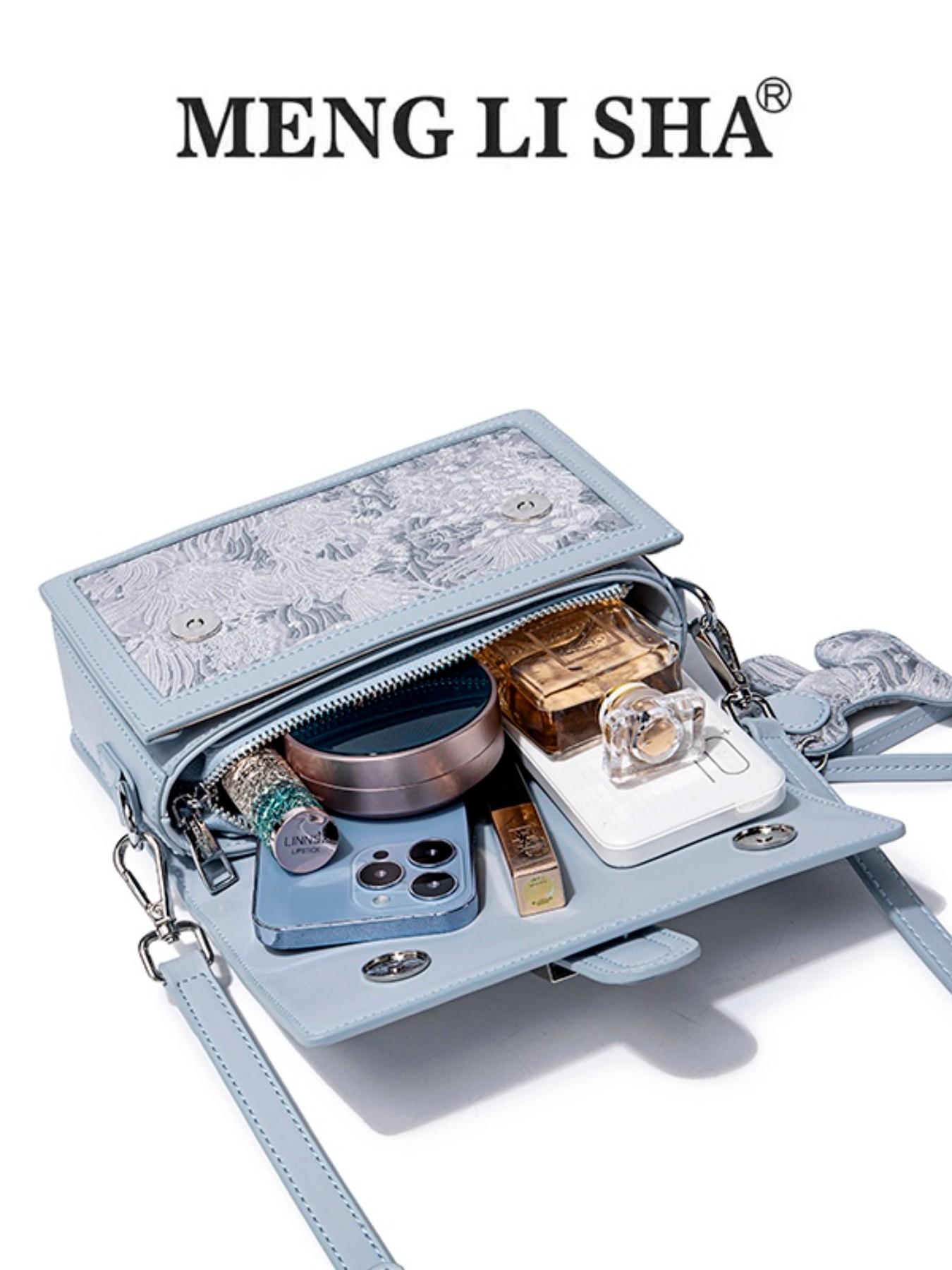 Light Blue Traditional Floral Small Square Bag for Women, High-End Unique Design, Crossbody Handbag, New Chinese Style Luxury, Versatile Daily Use