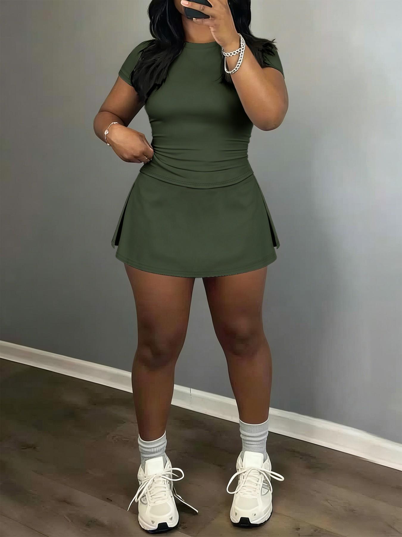 Women's Short Sleeve Casual Sporty Set, 2-Piece Women's Fashionable Daily Wear & Active Lifestyle Clothing, Workout Casual Wear