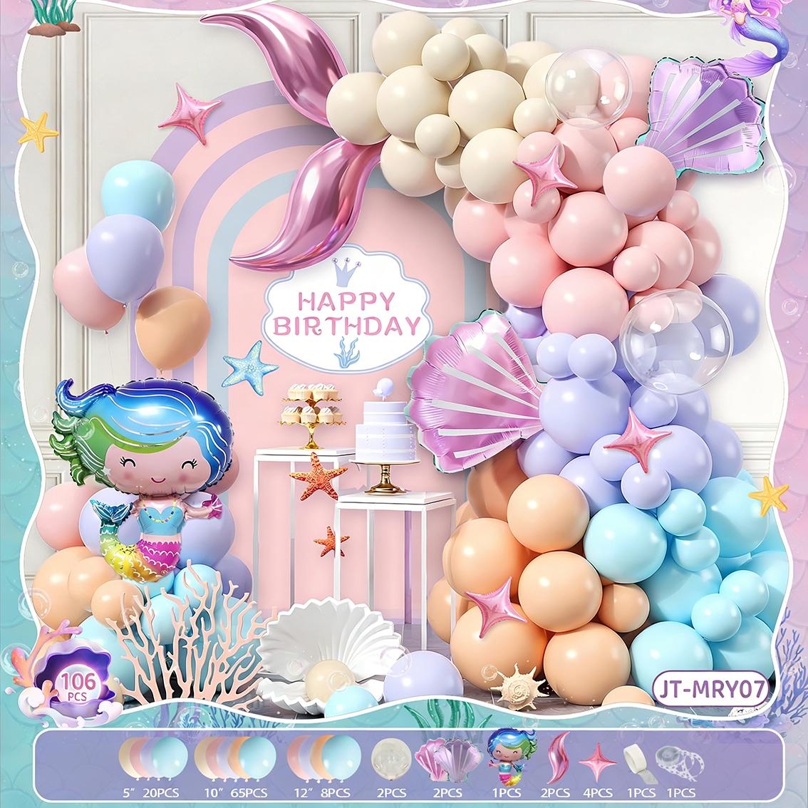 Mermaid Theme Balloon Set, Mermaid Tail Latex Balloons, Birthday Party Decorations, Ocean Style Party Props, Fun and Colorful Design