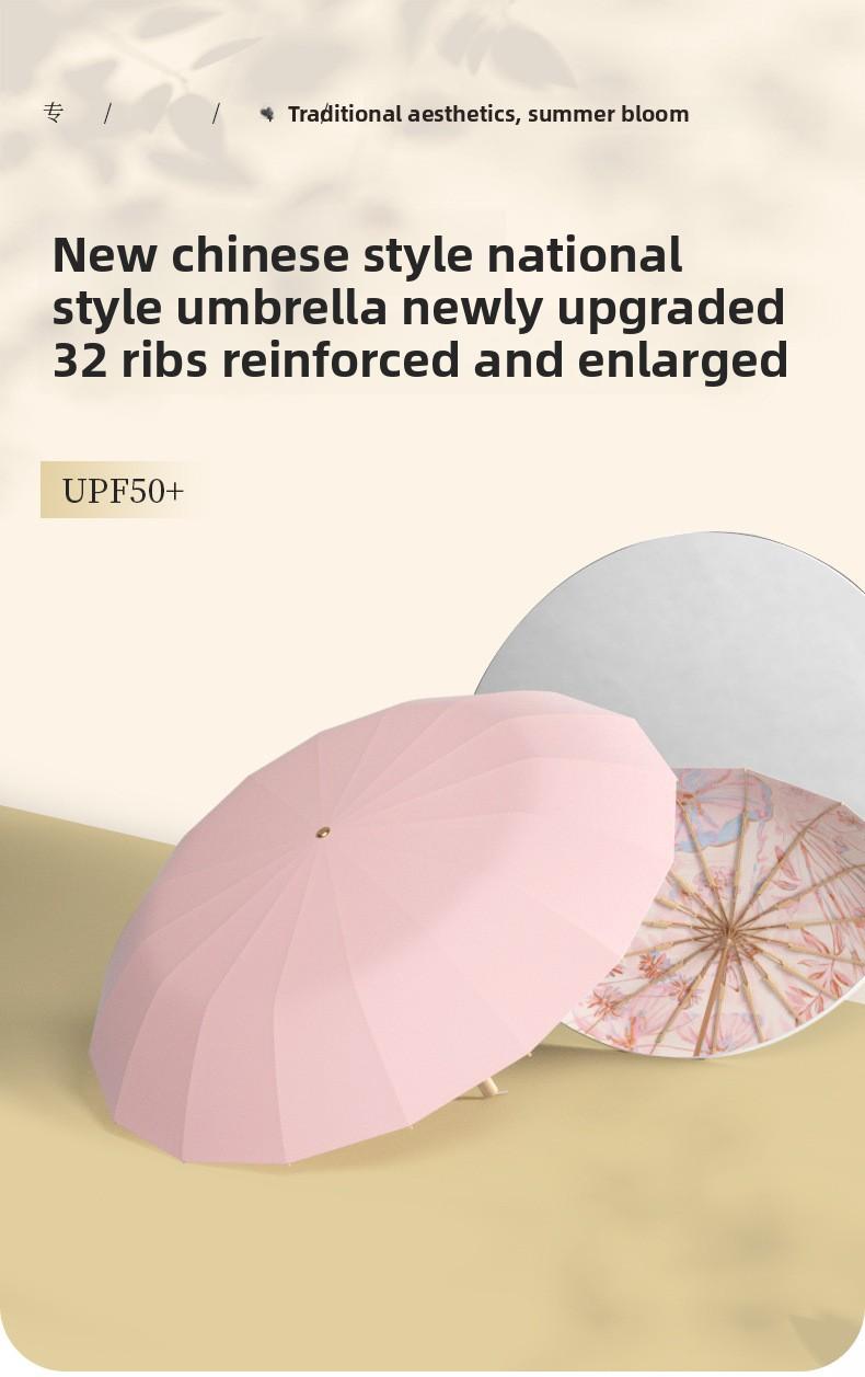 Mucat Umbrella SunUmbrella UVProtection ,SummerEssentials,AestheticUmbrella,WomensAccessories Umbrella,Ink Wash Floral Sun Umbrella for Women ,UPF 50+ UV Protection Windproof with Wooden Handle