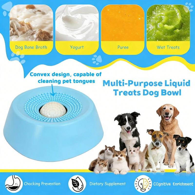Pet Slow Feeder Dog Bowl, Liquid Snack Holder, Tongue Cleaner, Rolling Design, No Spill Bone Broth Bowl, Multi-Functional Puppy Yogurt Bowl