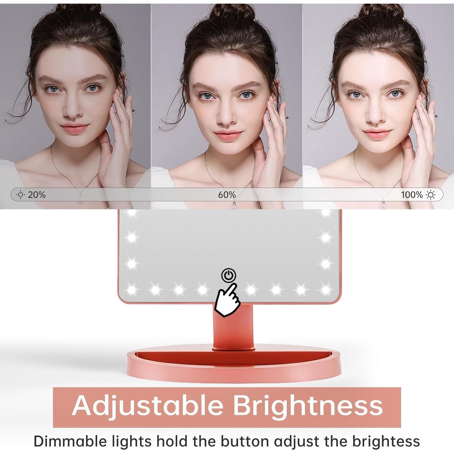 Large Lighted Makeup Mirror with Lights, Light Up Mirror with Small 10x Magnification for Desk, 360?Rotation Screen,Brightness Adjustable Tabletop Make Up Mirror Large Lighted Makeup Mirror with Lights, Light Up Mirror with Small 10x Magnification for Desk, 360?Rotation Screen,Brightness Adjustable Tabletop Make Up Mirror