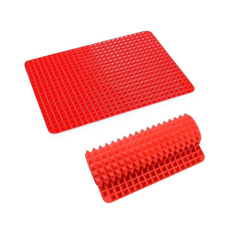 2 Pieces Silicone Baking Mat Red Pyramid Non Stick Bacon Microwave Tray Pastry Mat Red Barbecue Mat Baking Supplies Oven Liner - 40.64 x 27.94 cm Kitchen Counter Silicone Mat