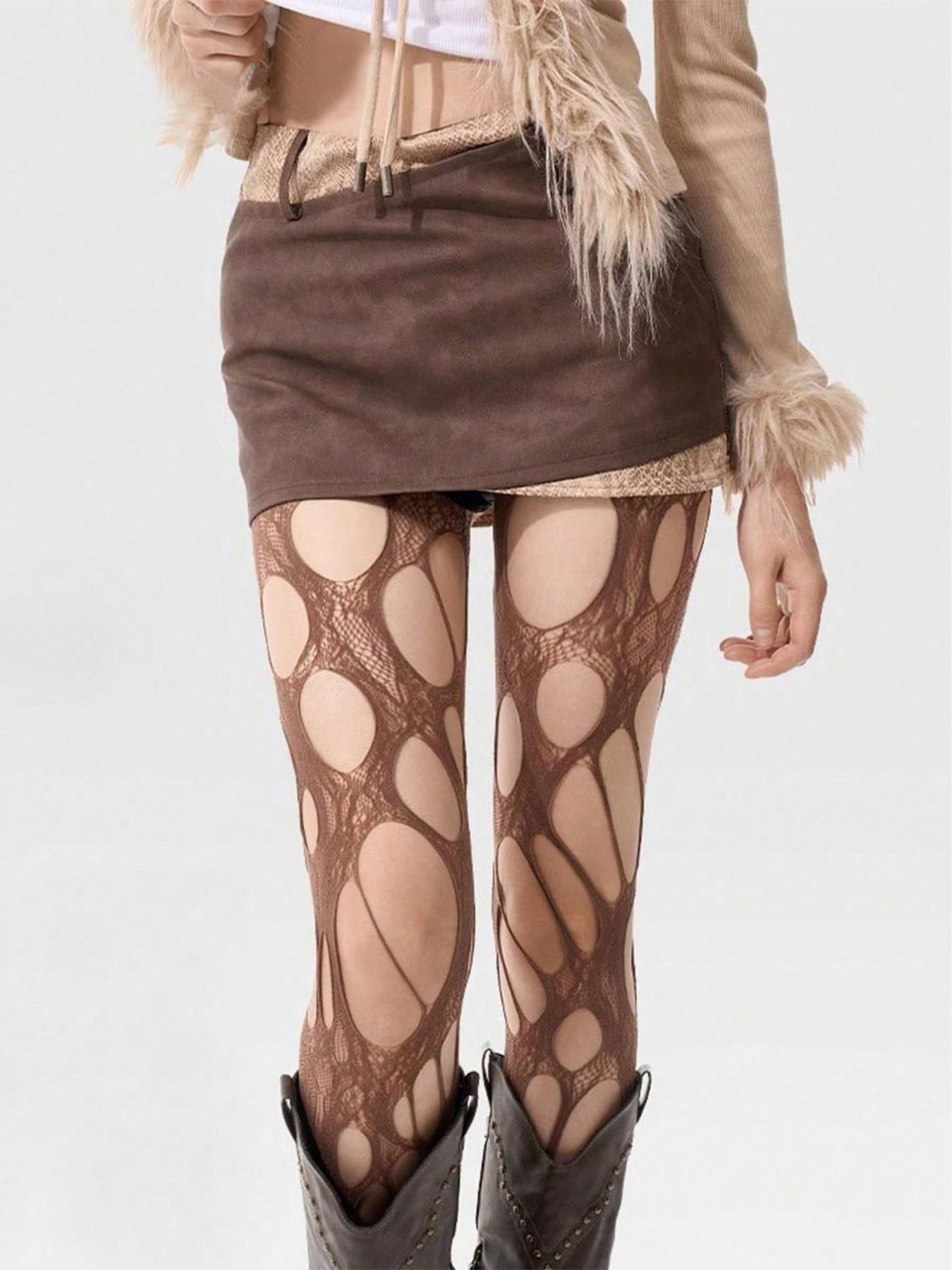 High-Waisted Boho Cut-Out Pantyhose, Summer Thin Stocking, Party and Daily Wear, Fitted Full-Length, Plain Pattern, 1 Piece