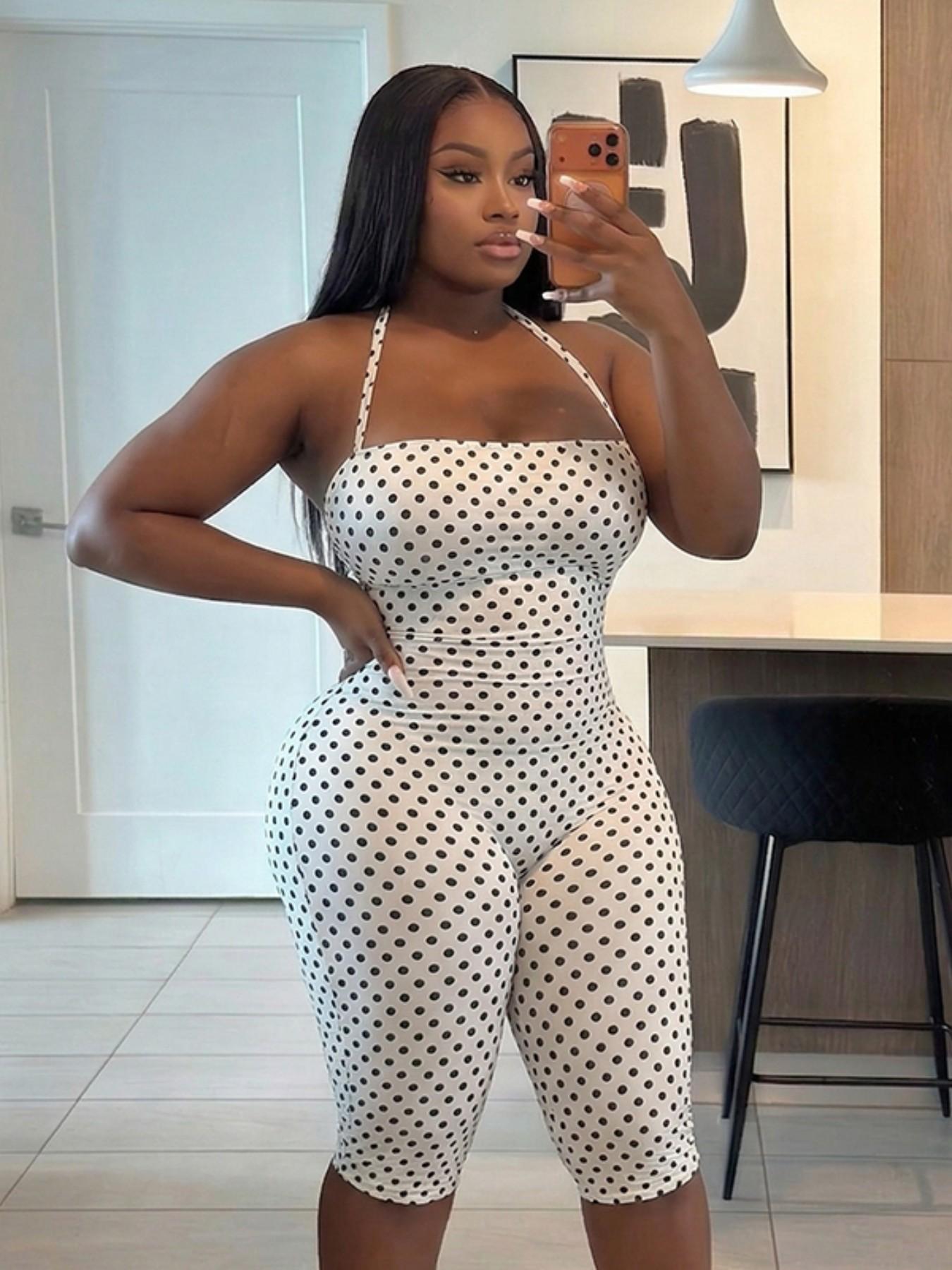 Women's Polka Dot Sleeveless Halter Bodycon Fit Long Pants, Elegant Retro Chic Style, Perfect for Daily Commute and Dates Women's Polka Dot Sleeveless Halter Bodycon Fit Long Pants, Elegant Retro Chic Style, Perfect for Daily Commute and Dates