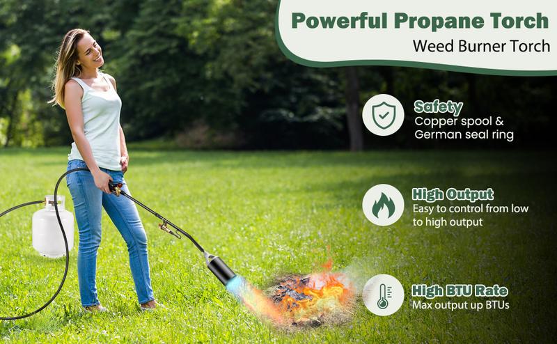 Portable Propane Torch Weed Burner Kit with Storage Bag, High Output BTUs Weed Torch with 10 FT Hose, Self Igniter Weed Flame Torch for Campfires,Roofing,Melting Snow and Ice,Road Marking