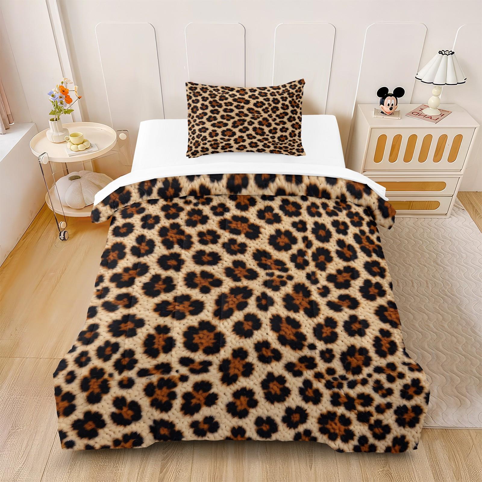 2/3 Pcs Classic Leopard Print Comforter Set (with Filling, without Pillow Insert), All-Season Machine Washable Pet Hair Resistant Bedding, Portable Decor For RV, Dorm And Travel