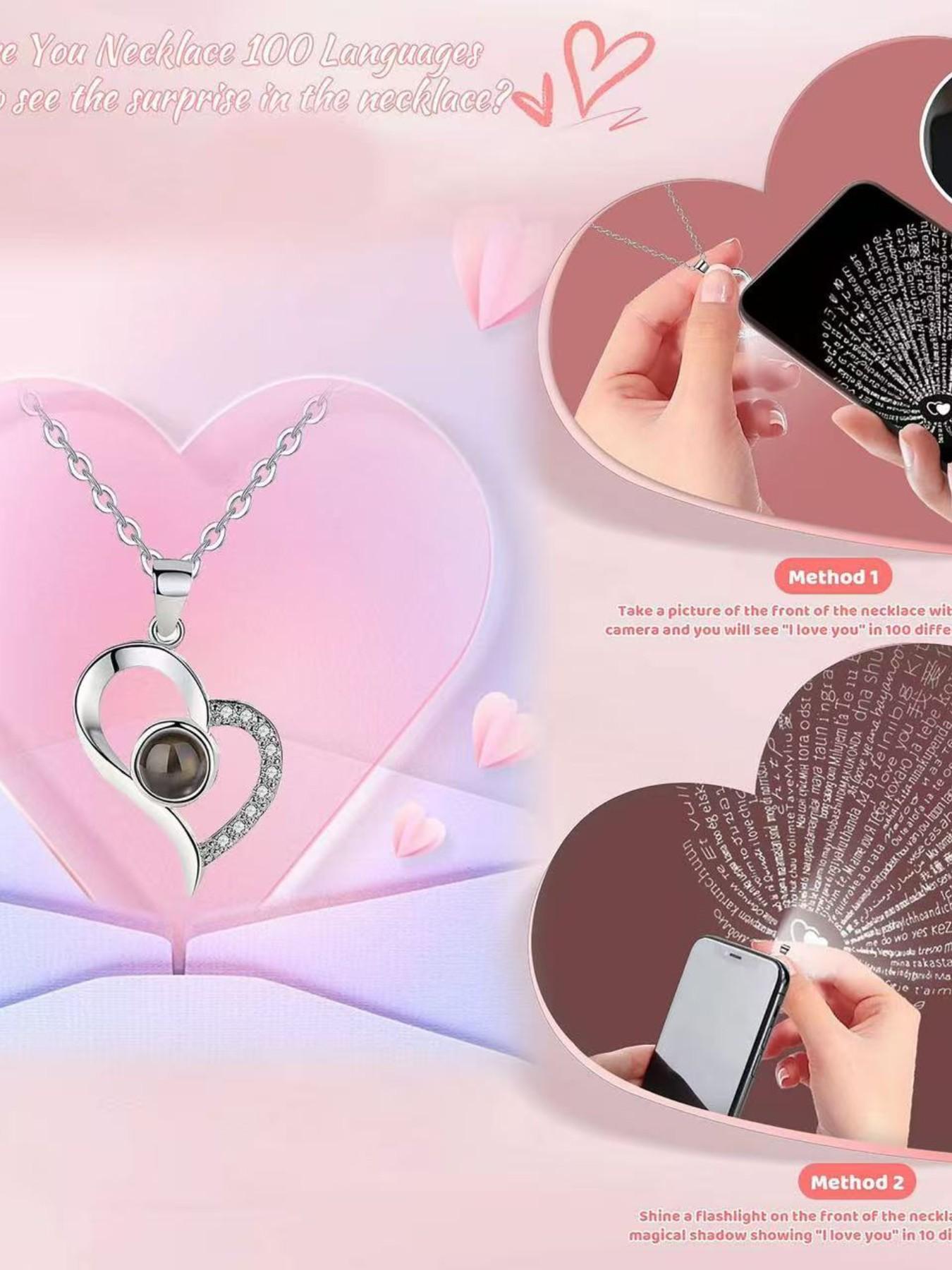 Valentine's Day Gift Set, 100 Languages Love Necklace, Heart Bear, Romantic Card, Mother's Day Present, Perfect for Girlfriend and Mom