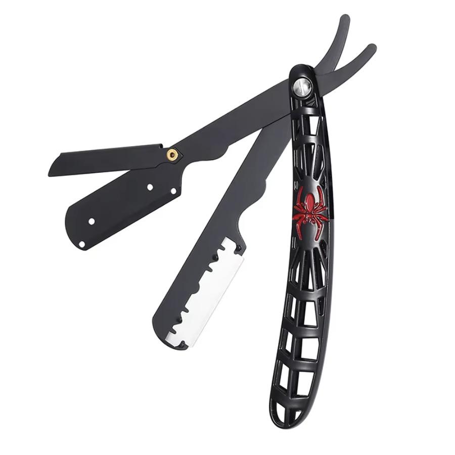 Men's Shaving Razor Stand + 10 Replacement Blades, Metal Fashion Folding Straight Razor Holder, Stainless Steel, Ideal for Grooming