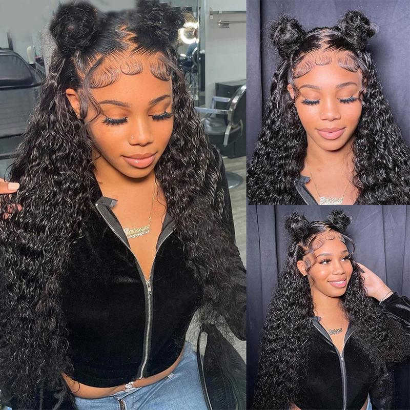 [Drawstring Wigs]13x6 Drawstring Wigs Human Hair Deep Wave Wigs Brazilian Wave 13x4 Curly Wigs Human Hair For Women PrePlucked 180% Density Nature Black Color Vacation Hair