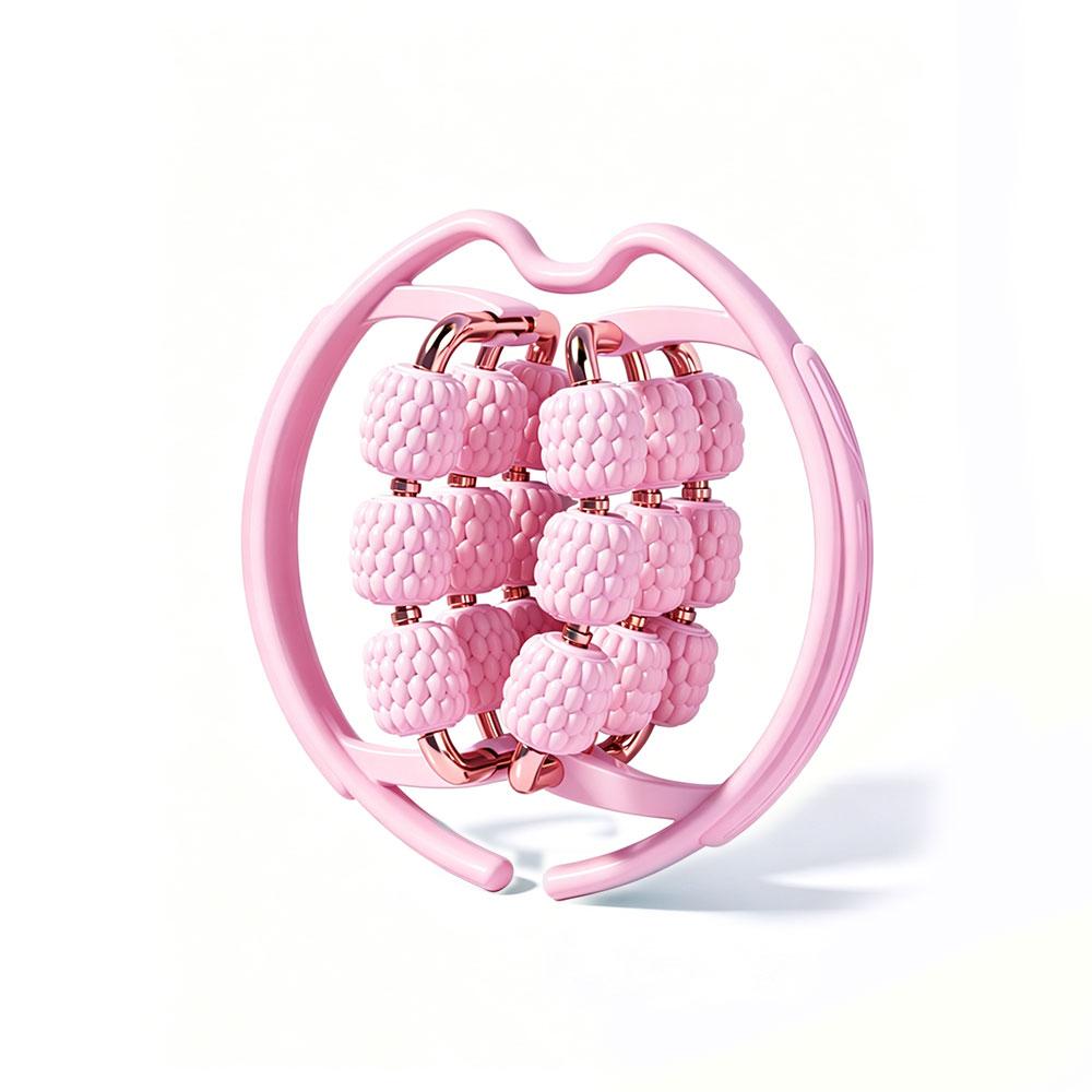 18-Wheel Circular Leg Massager, Rose Gold Metal Connectors, Ergonomic Arc Frame, Muscle Activation & Relaxation, Yoga & Home Use