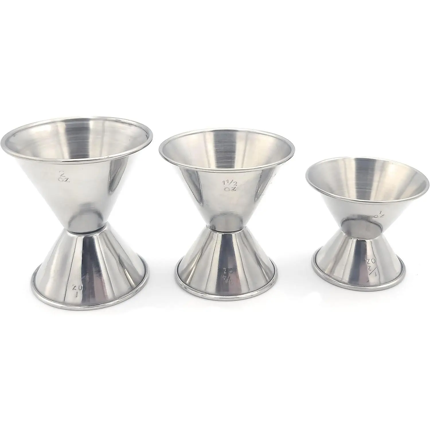 Stainless Steel Double Jiggers 1 & 2 oz, 3/4 & 1-1/2 oz, 1/2 & 1 oz Bar Jiggers Set of 3 for Cocktail Liquor Measuring